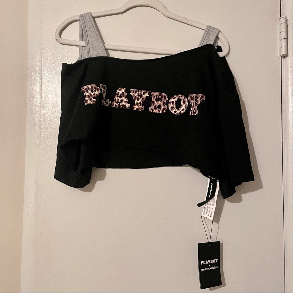 Missguided x Playboy Black Leopard print Crop Top